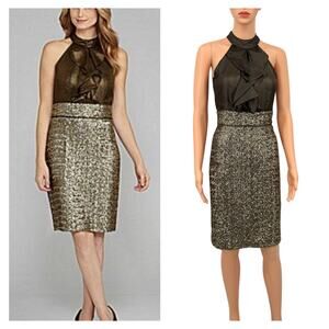 Antonio Melani Niko Dress Size 0 Satin Ruffle Top Sequin Skirt Cocktail Glam